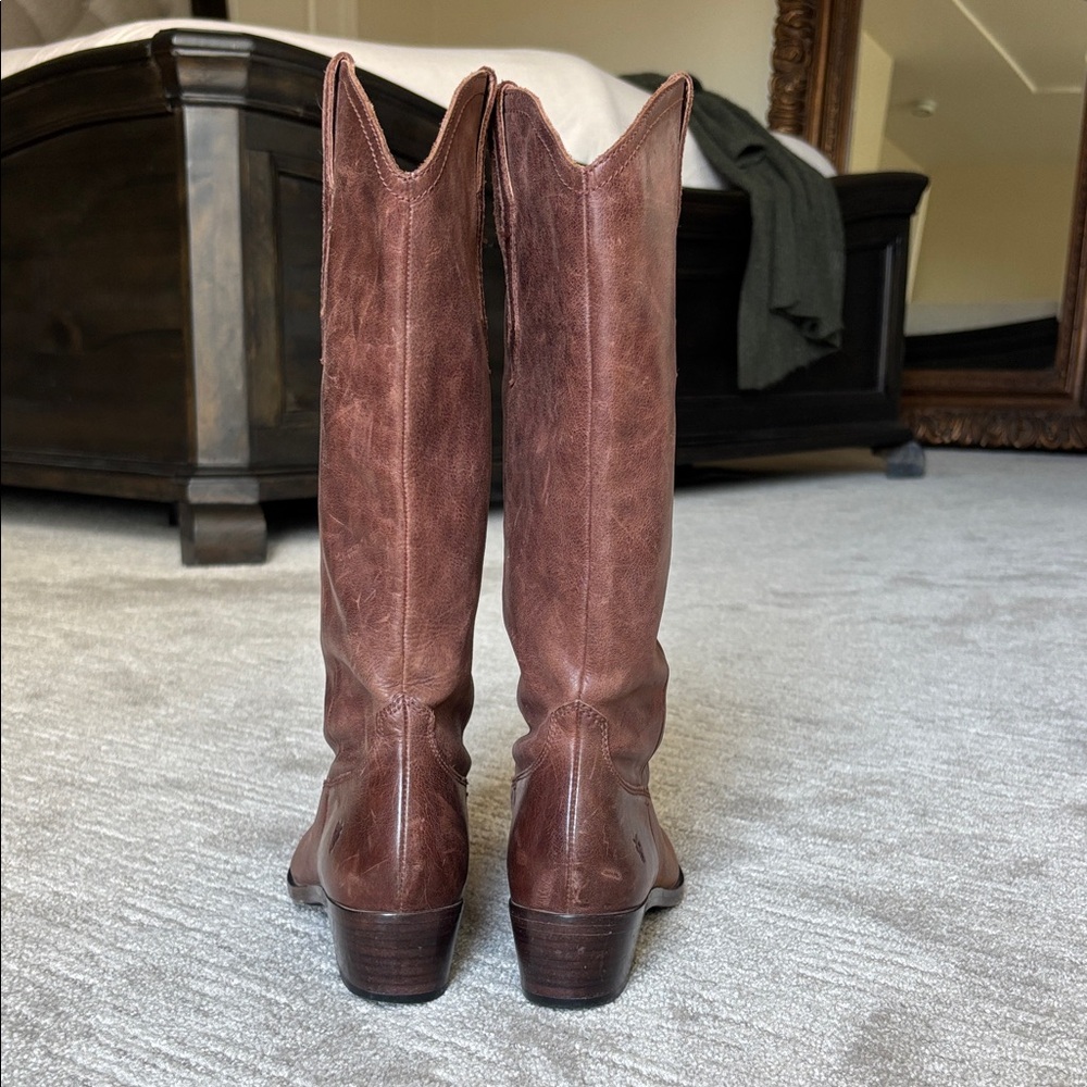 FRYE AND CO. Brown Leather Western Knee-High Heeled Boots - Picture 4 of 8